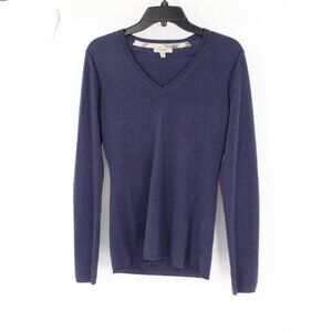 Burberry London sweater Women small cashmere v-neck knit nova check elbow patch